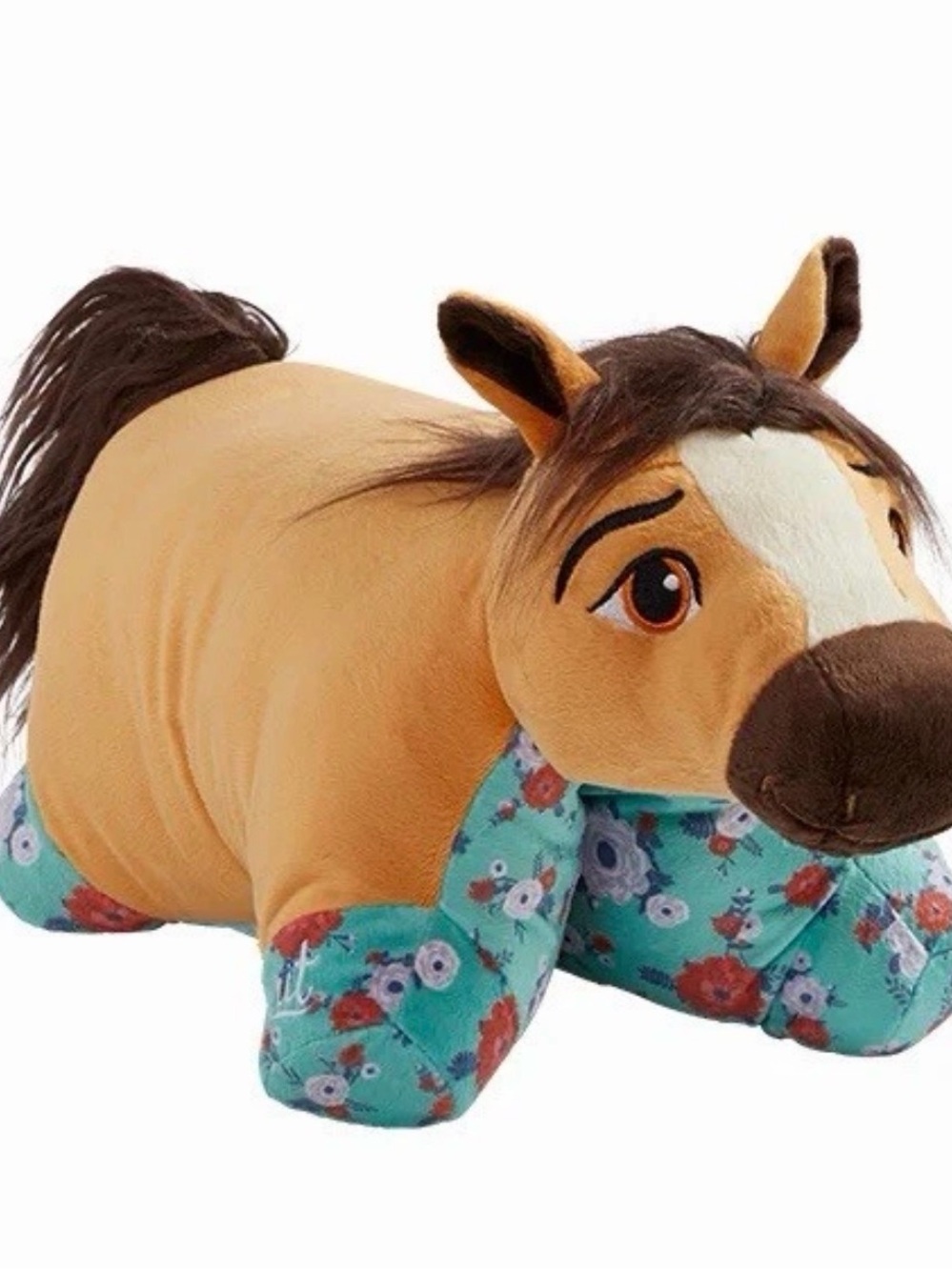 Plush Brown Horse with Floral Teal Legs Stuffed Animal